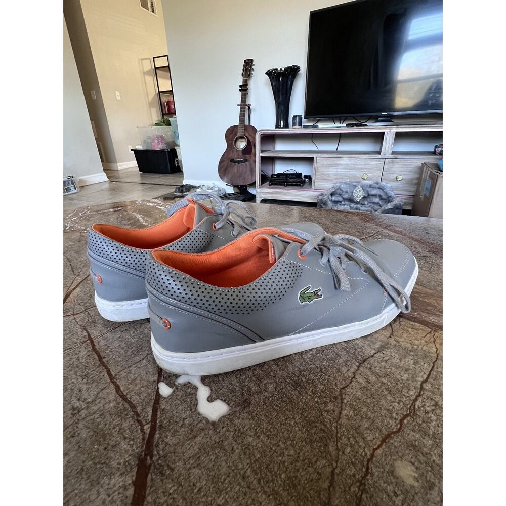 Lacoste Bubashore VAR SPM Men's 11 Grey Orange Perforated Sneakers